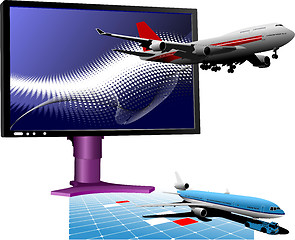 Image showing Blue dotted background with Flat computer monitor with passenger