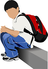 Image showing School boy is going to school. Back to school. Vector illustrati