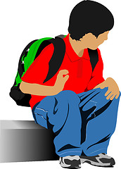 Image showing School boy is going to school. Back to school. Vector illustrati