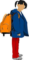 Image showing School girl is going to school. Back to school. Vector illustrat