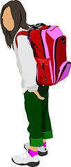 Image showing School girl is going to school. Back to school. Vector illustrat