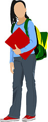 Image showing School girl is going to school. Back to school. Vector illustrat