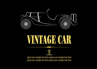 Image showing White silhouette of vintage car cabriolet on black background. V