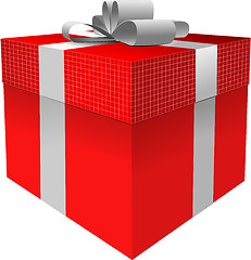 Image showing Red gift box  with grey bow. Vector illustration