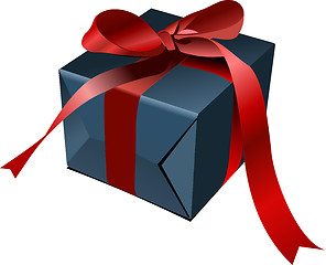 Image showing Blue gift box  with red bow. Vector illustration