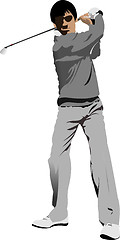 Image showing Golfer hitting ball with iron club. Vector illustration