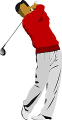 Image showing Golfer hitting ball with iron club. Vector illustration