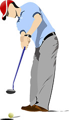 Image showing Golfer hitting ball with iron club. Vector illustration