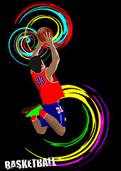 Image showing Poster of Basketball player. Colored Vector illustration for des