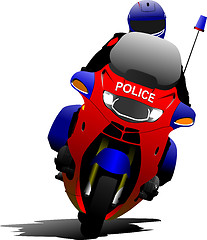 Image showing Policeman on police motorcycle on the road. Vector illustration