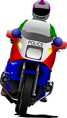 Image showing Policeman on police motorcycle on the road. Vector illustration