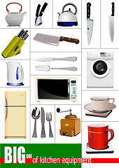 Image showing Big set of kitchen equipment. Vector