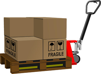 Image showing Industrial forklift with a load of the boxes