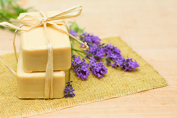 Image showing Bath Soap and Lavender - Spa Treatment Background