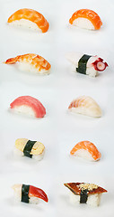 Image showing assortment of traditional japanese sushi on white background 
