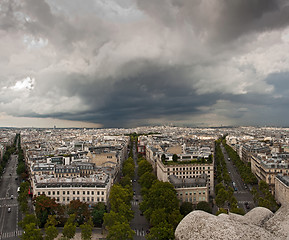 Image showing Aerial view of Paris with stormy clouds