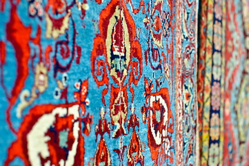 Image showing colored wool handmade carpets closeup