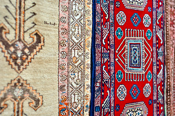 Image showing colored wool handmade carpets closeup