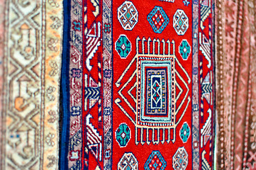 Image showing colored wool handmade carpets closeup