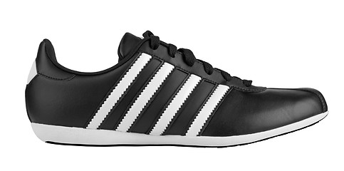 Image showing Black sneaker with white strips