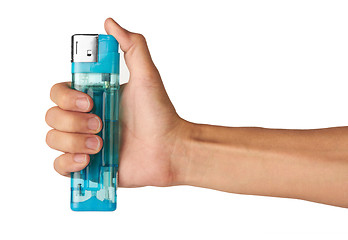 Image showing blue lighter in hand