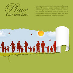 Image showing Family silhouettes through a hole in a paper