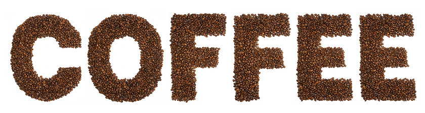 Image showing COFFEE shape made from coffee beans