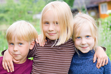 Image showing Happy Child - Girl and Boy outdoor: Portrait