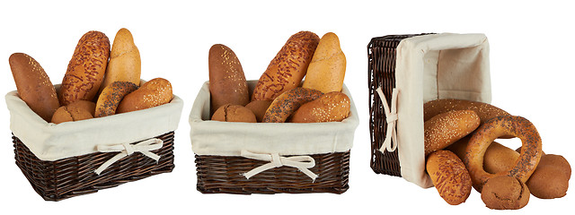 Image showing Group of different bread products in basket