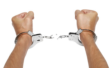 Image showing Hands and breaking handcuffs
