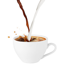 Image showing Coffee and milk poured in a cup