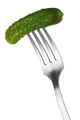 Image showing pickled cucumber on a fork