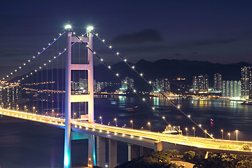 Image showing traffic highway bridge at night