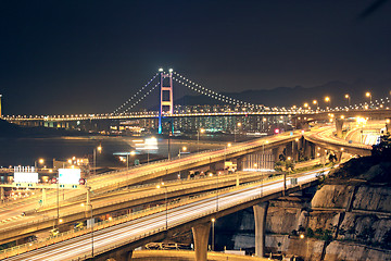 Image showing night scenes of highway Bridge in Hong Kong. 