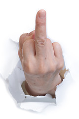 Image showing hand showing fuck off with the middle finger