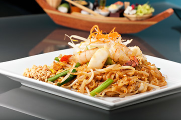 Image showing Seafood Pad Thai with Stir Fried Rice Noodles