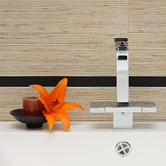 Image showing Luxury Bathroom Interior Background - Sink, Faucet and Ceramic T