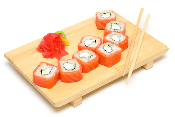 Image showing Salmon Sushi Roll with Salmon Isolated