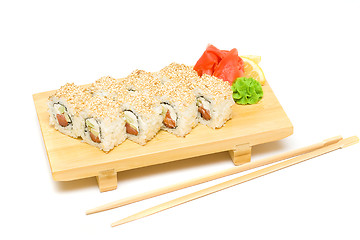 Image showing Sushi, Wasabi and Ginger Isolated - Japanese Cuisine