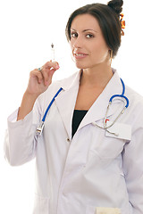 Image showing Female doctor holding an injectable syringe