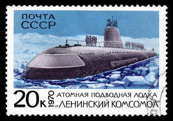 Image showing ussr post stamp shows atomic submarine