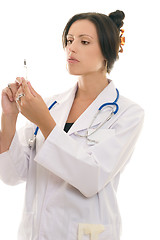 Image showing Doctor or nurse with medical syringe