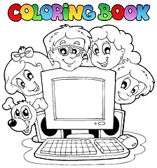 Image showing Coloring book computer and kids