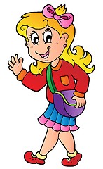 Image showing Cartoon girl walking to school