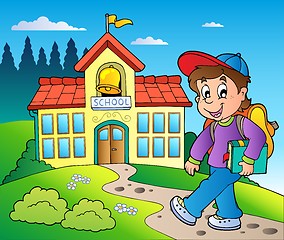 Image showing Theme with boy and school building