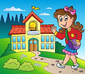Image showing Theme with girl and school building