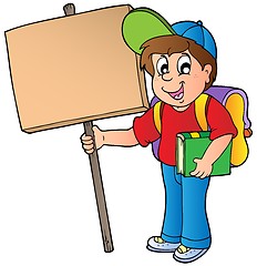 Image showing School boy holding wooden board