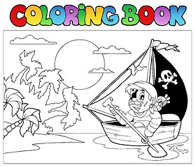 Image showing Coloring book with pirate in boat