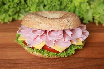 Image showing Bagel with ham