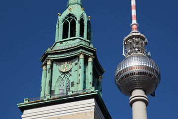 Image showing Berlin TV tower and Nikolai Church